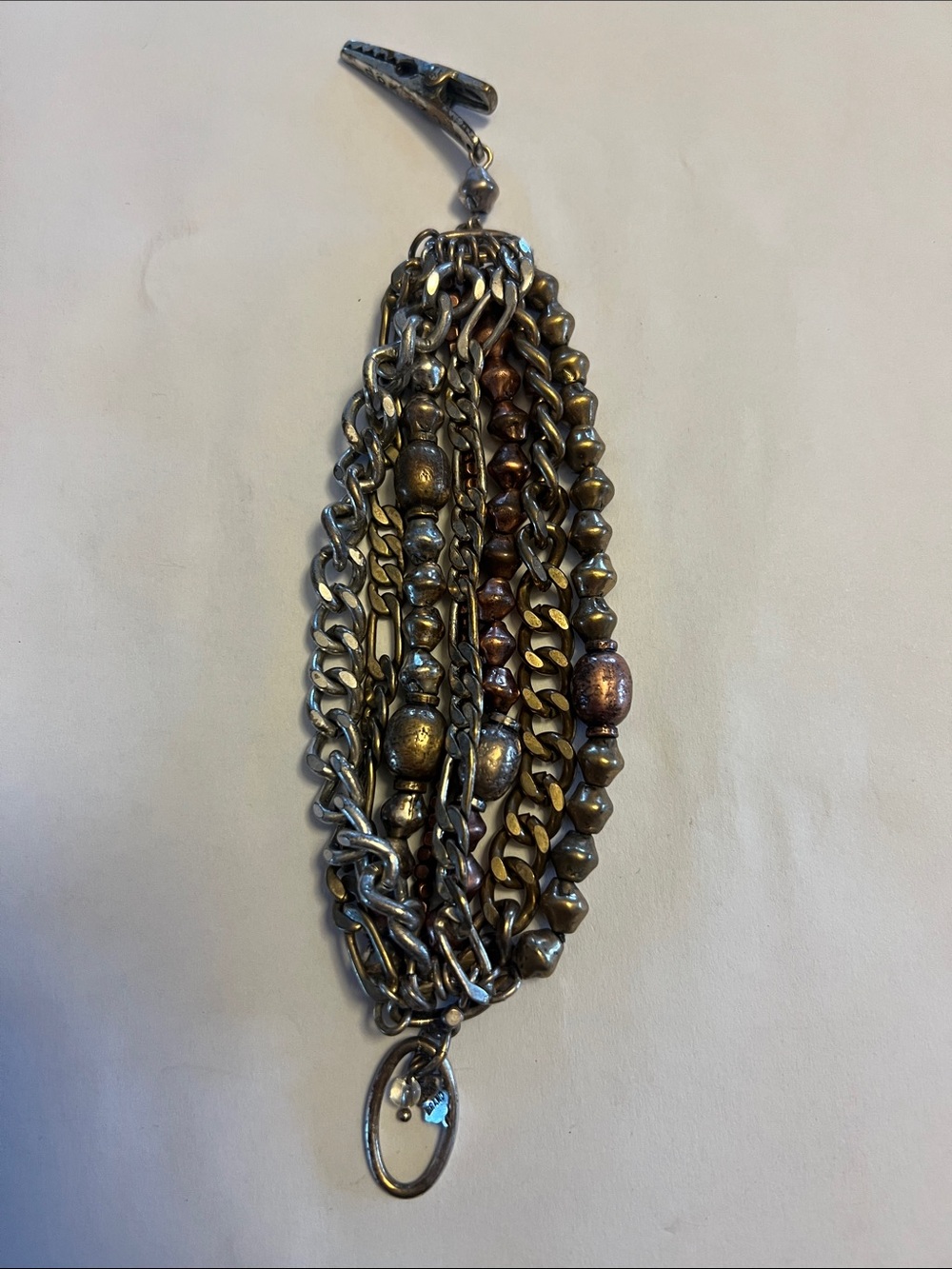 Lucky Brand clip closure Multi-Chain Metallic Bead Bracelet in Mixed Metal Tones